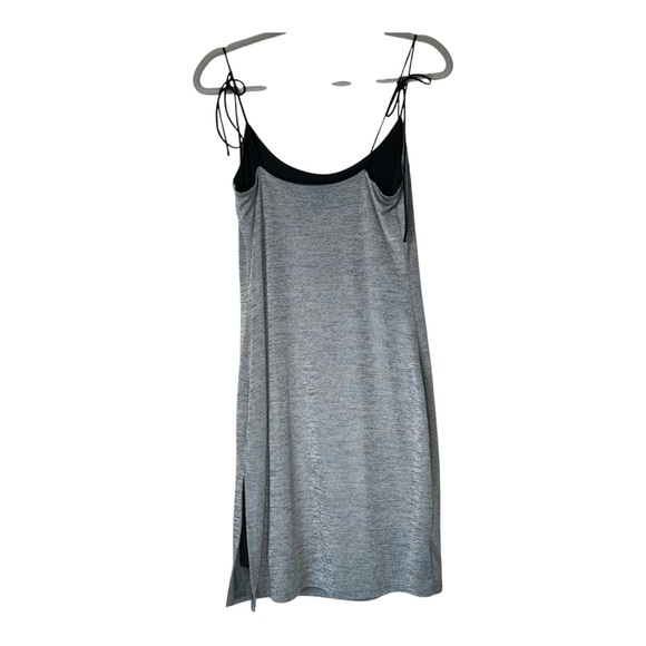 halter style wedding dress Sherine Ribbed Modal Square Neck Long Sleeve Mini Dress in Grey main image 1
